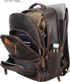 TIDING Men's Full Grain Leather Backpack Fits 16" Laptop, Vintage Business - Image 4