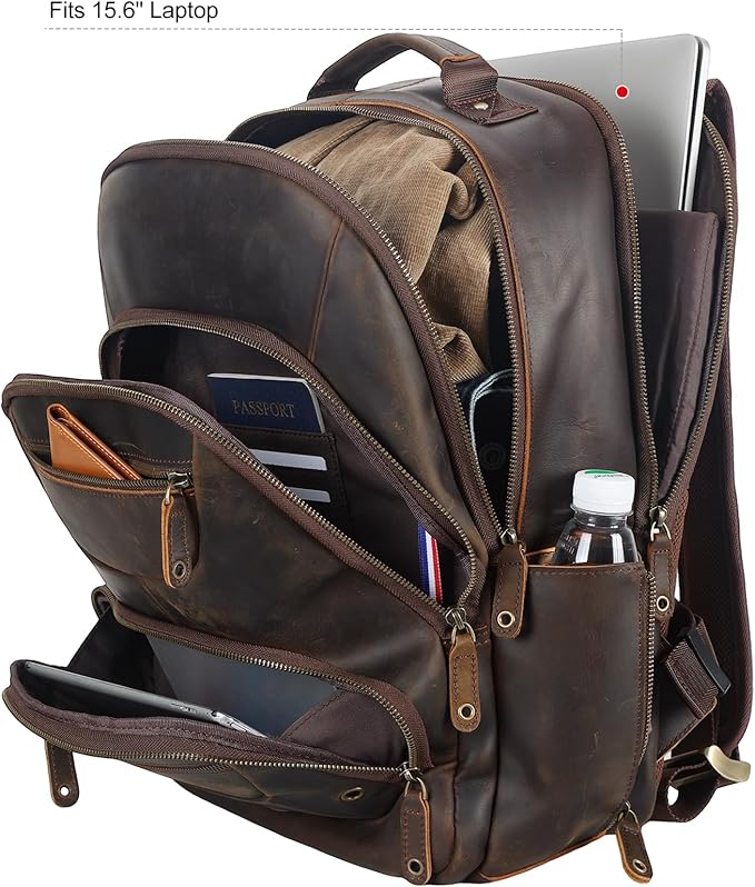 TIDING Men's Full Grain Leather Backpack Fits 16" Laptop, Vintage Business - Image 4