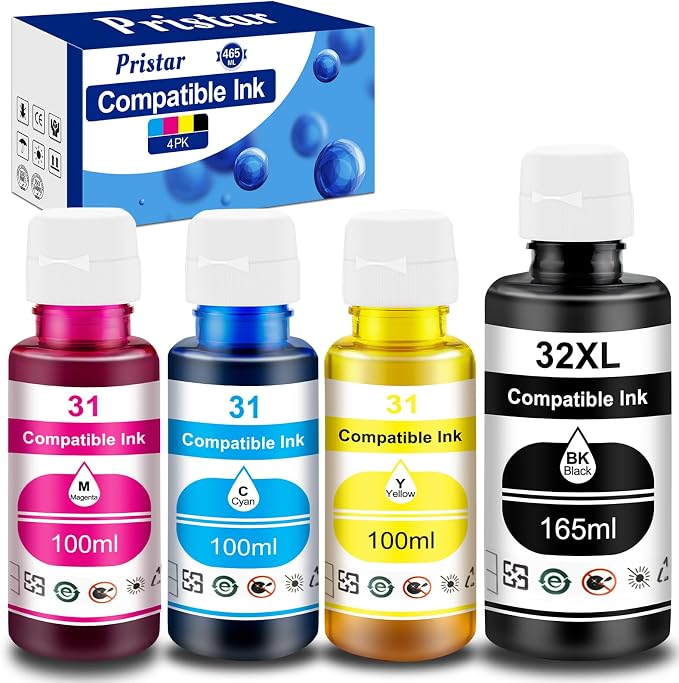 Pristar Compatible with HP 31 32XL Ink Bottle Set Compatible with HP Smart Tank by Pristar