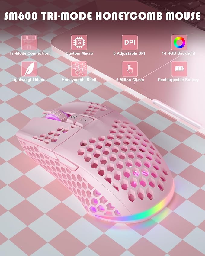 SM600 Pink Wireless Gaming Mouse - Image 2