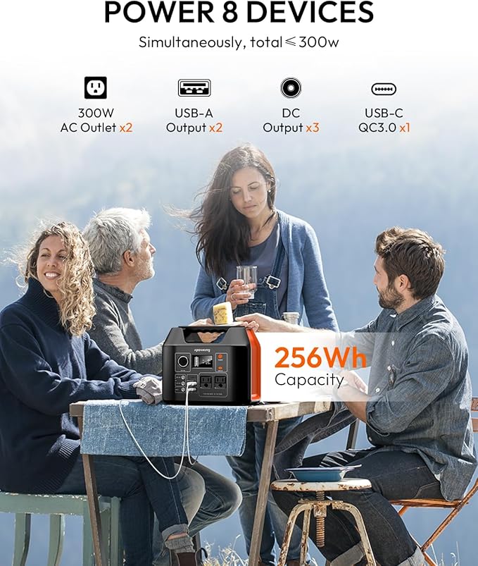 Apowking Portable Power Station 300W Rated, 256Wh LiFePO4 Battery, Solar - Image 4