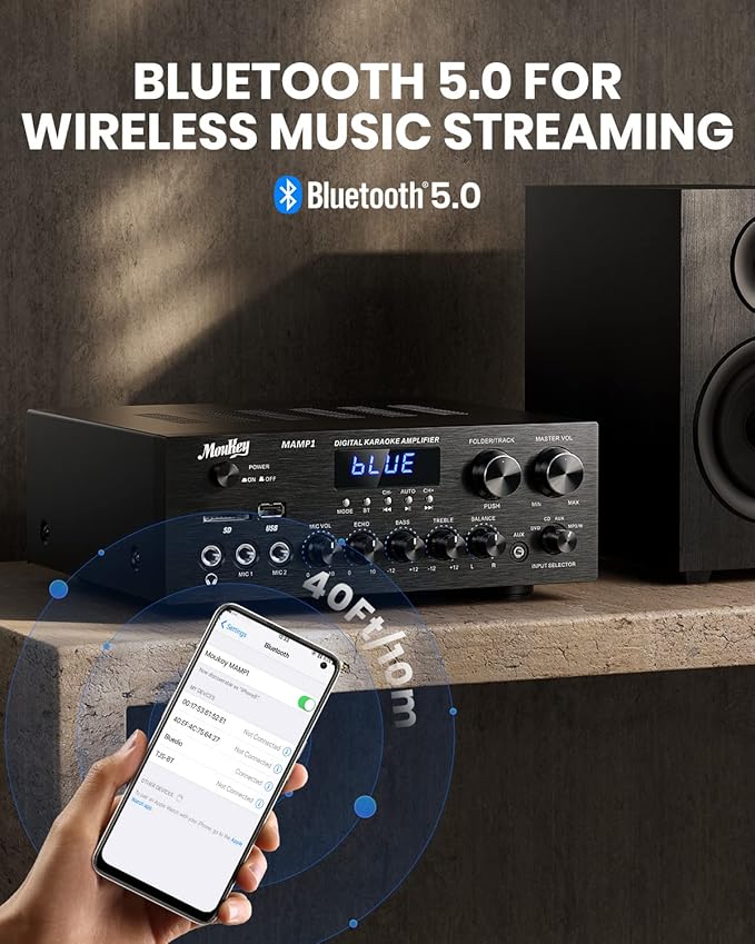 Moukey Stereo Receivers with Bluetooth 5.0, 400W 2.0 Channel Power Audio - Image 5