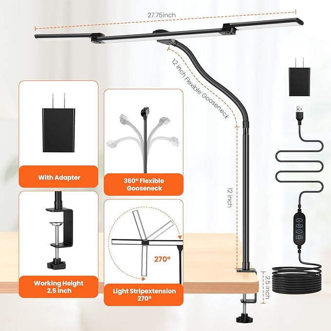 LED Desk Lamp for Office Home, 3 Head Adjustable Computer Monitor light Bar - Image 5