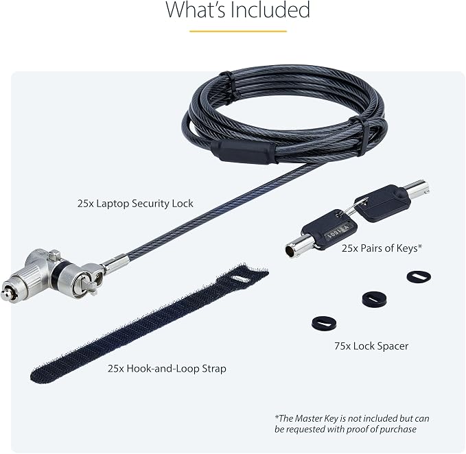 StarTech.com 25-Pack Universal Laptop Lock 6.6ft, Master Keyed Security Cable - Image 8