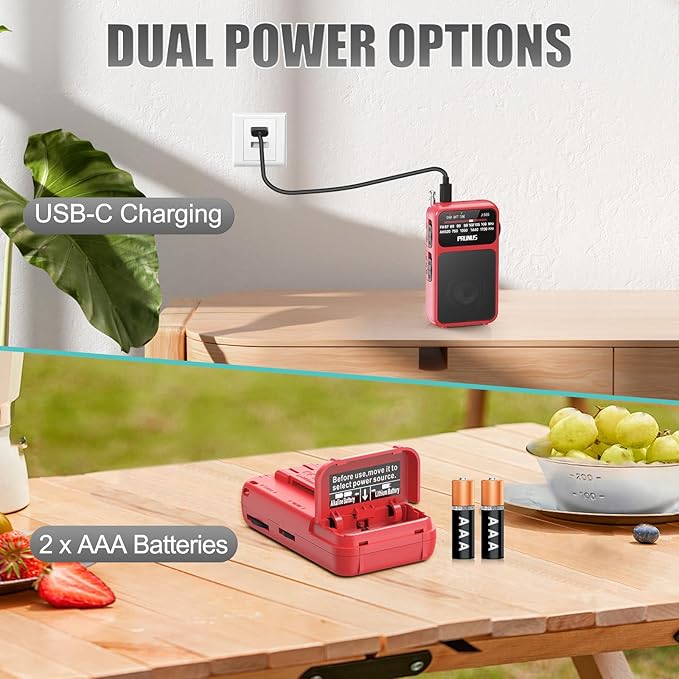 PRUNUS J-555 Pocket Radio AM FM USB-C Charging& Battery Operated, Excellent - Image 2
