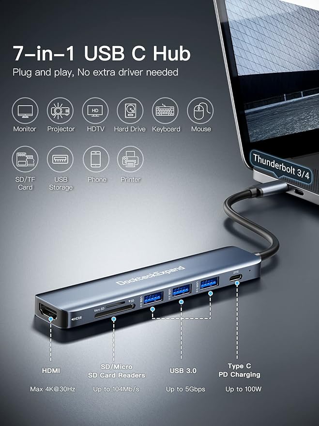 USB C Hub, DockteckExpand 7 in 1 USB-C Multiport Adapter - Image 2