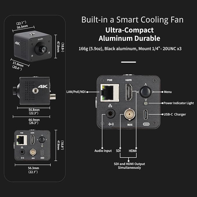 4K Native NDI|HX3 POV Box Camera PoE, Simultaneously HDMI & SDI Output - Image 8