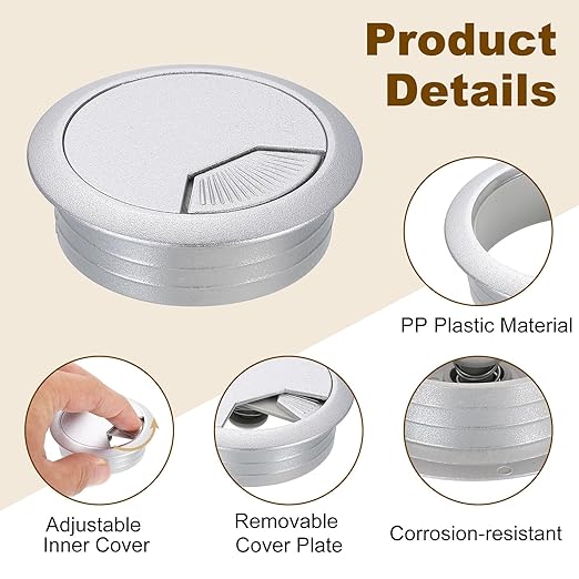 uxcell 8 Pcs 50mm Desk Grommet, Plastic Cable Hole Cover, Wire Cord Cable - Image 3