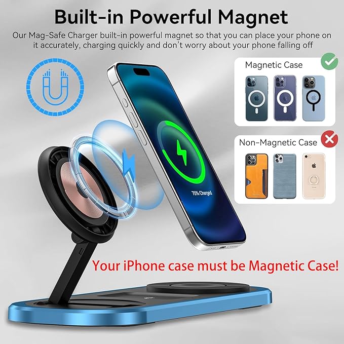 3 in 1 Wireless Charger for iPhone, Foldable Charging Station for Magsafe for - Image 5