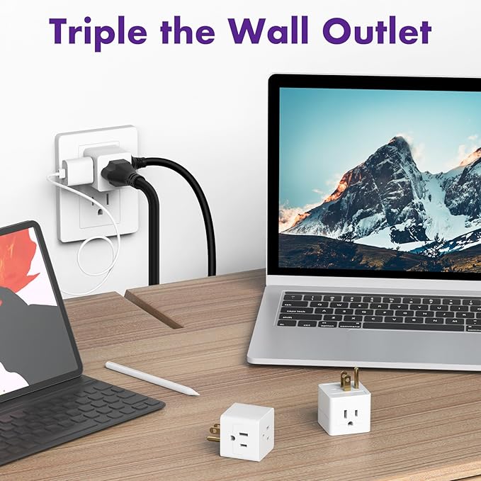 POWERCORDS 3 Power Blocks Outlet Splitter, 3 Pack, Grounded Wall Tap, 3-Prong - Image 4