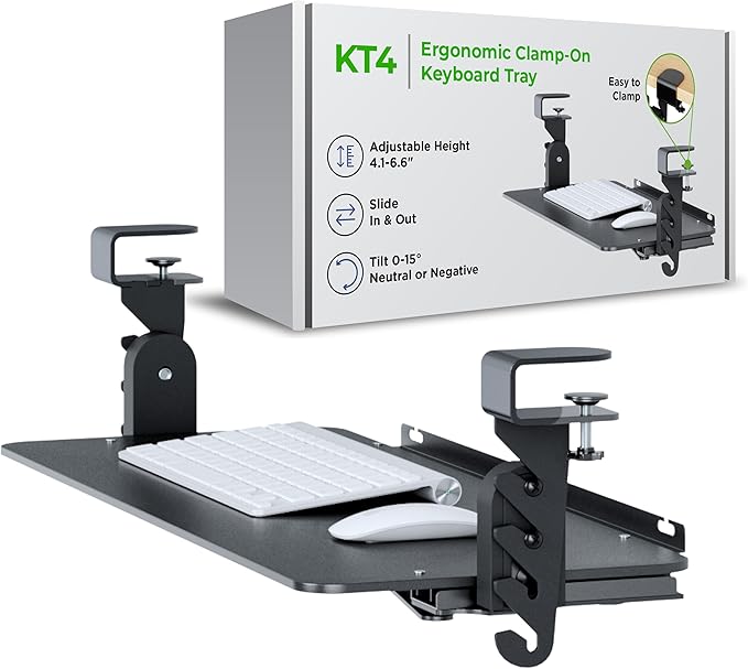 Kt4 Clamp on Keyboard Tray, Adjustable Slide Out Drawer by UncagedErgonomics