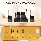 4-Channel Wireless Microphone System, UHF Compact Cordless Mic Set w/ 4x10 - Image 7