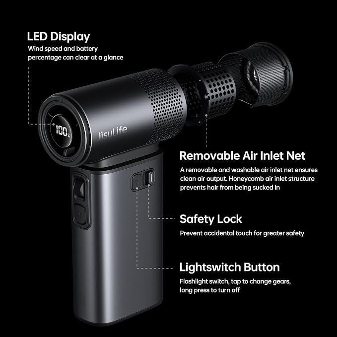 JISULIFE Portable Handheld Fan Ultra2, 9000mAh Max 25 Hrs, 5 IN 1, 100 Speed - Image 8