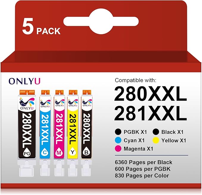 ONLYU 280XXL 281XXL Compatible for Canon Ink 280 and 281 Cartridges PGI-280XXL by OnlyU