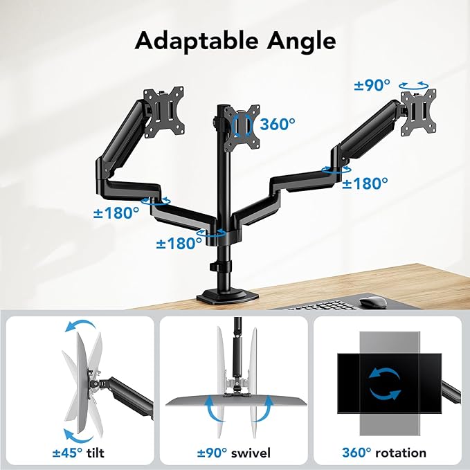 HUANUO Triple Monitor Mount for 13-27 inch Computer Screens, Gaming 3 Monitor - Image 4