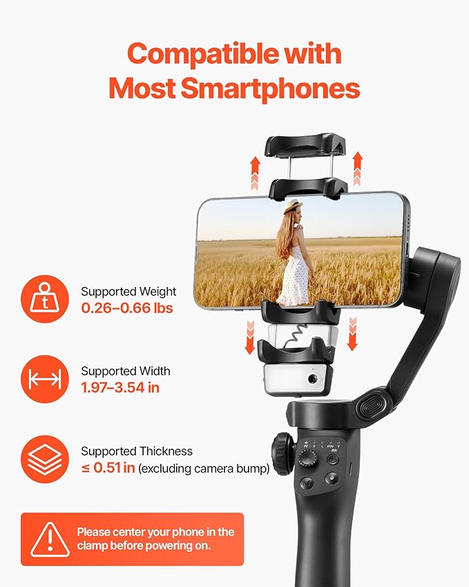 VEVOR Gimbal Stabilizer for Smartphone, 3-Axis Stabilization, AI-Powered Phone - Image 7