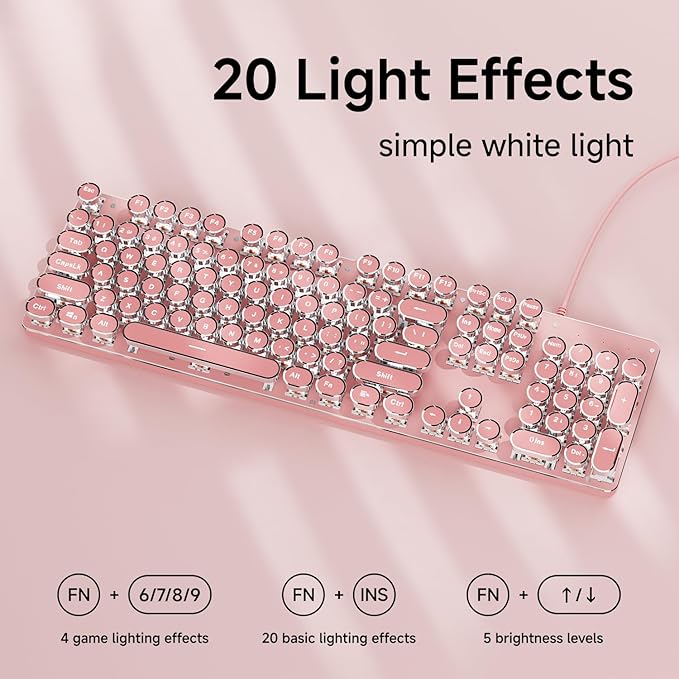 EWEADN TK100 Typewriter Keyboard Wired Mechanical Keyboard, 104 Keys Aesthetic - Image 3