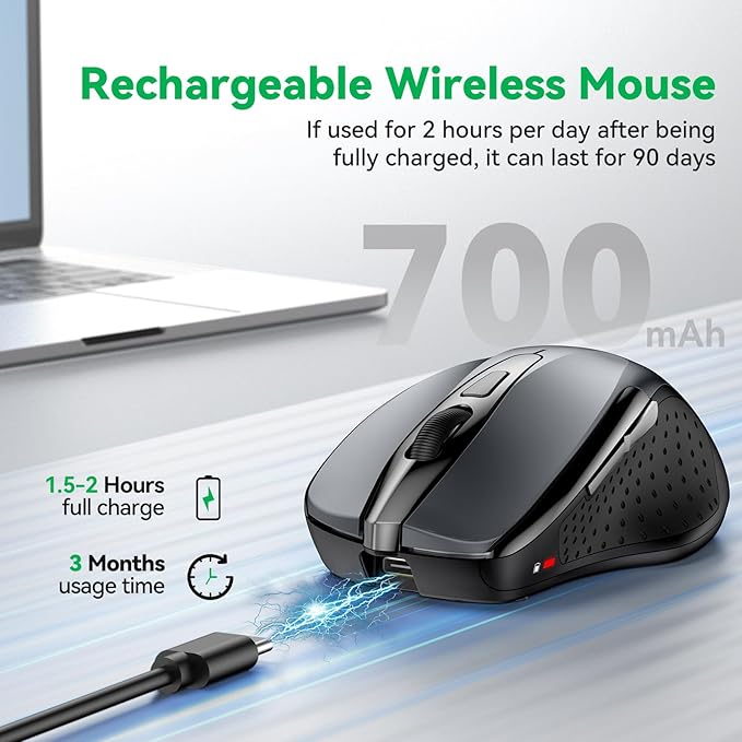 Bluetooth Mouse Rechargeable Wireless Mouse, 4800 DPI Optical Tracking - Image 3