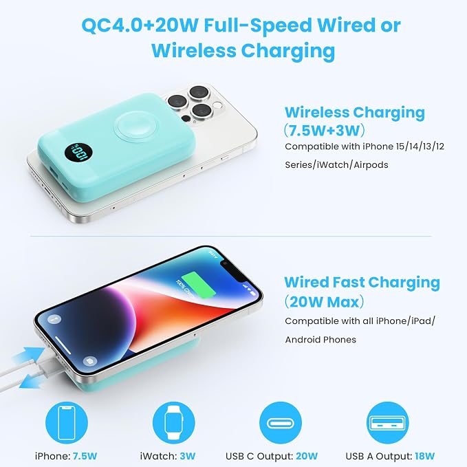 Magnetic Portable Charger 10800mAh, 4-in-1 Wireless Power Bank - Image 4