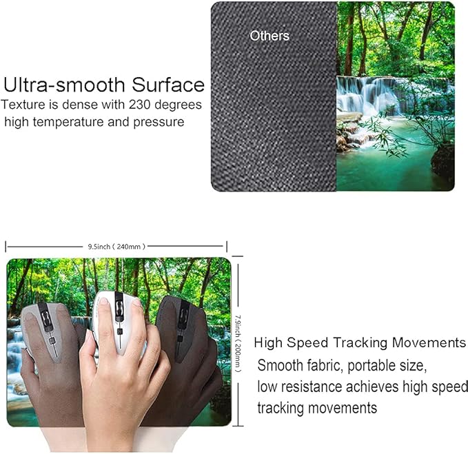 Mouse Pad, Forest Waterfall Natural Scenery Mouse Pad Custom Design, Square - Image 3