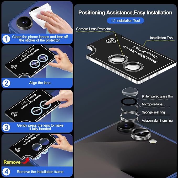 for Samsung Galaxy Z Flip 7 Camera Lens Protector, Individual Metal Ring - Image 6