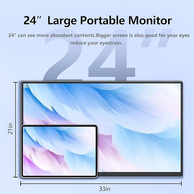 24'' Large Portable Monitor, FHD 120HZ 120% SRGB IPS USB-C HDMI Work Home - Image 6