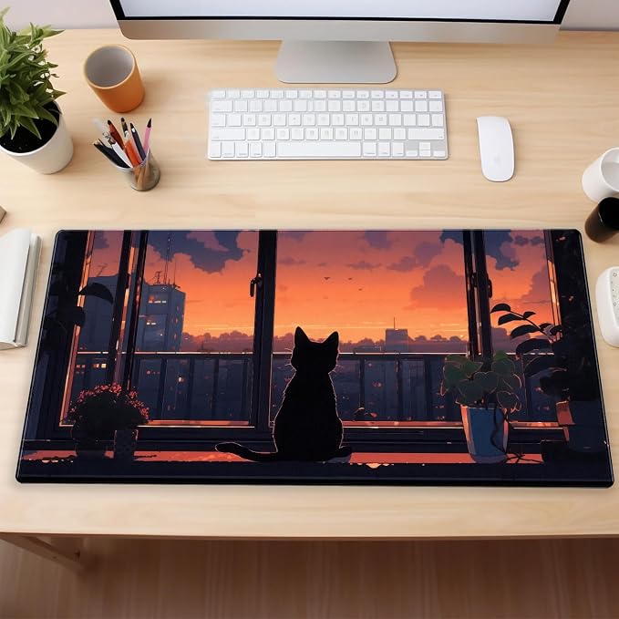 Lofi Aesthetic Desk Mat Cat Mouse pad Cute Orange Anime Mouse Pad Extra XL - Image 6