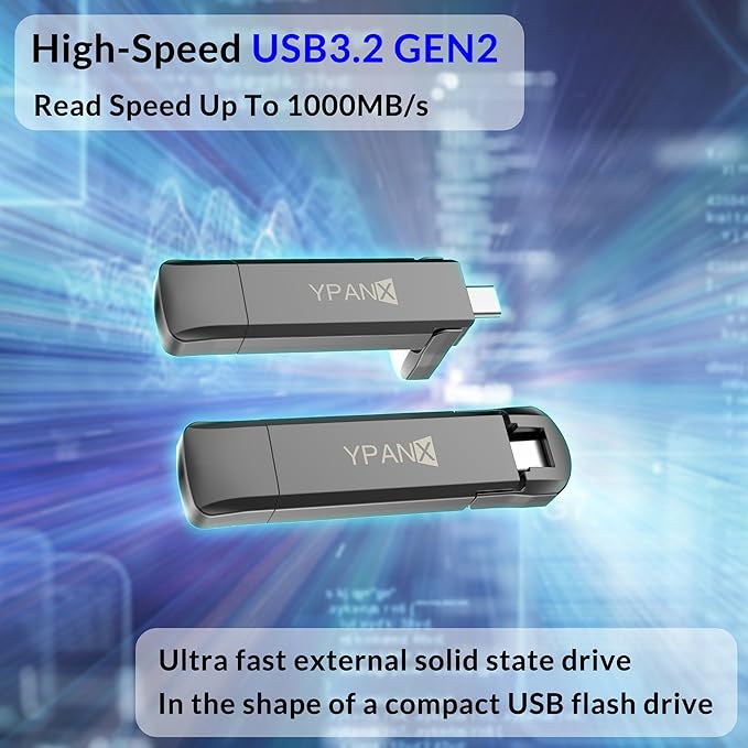 YPANX 256GB Pro Portable SSD, 1000MB/s Speed, USB 3.2 Gen 2 + Type C Dual-Port - Image 4