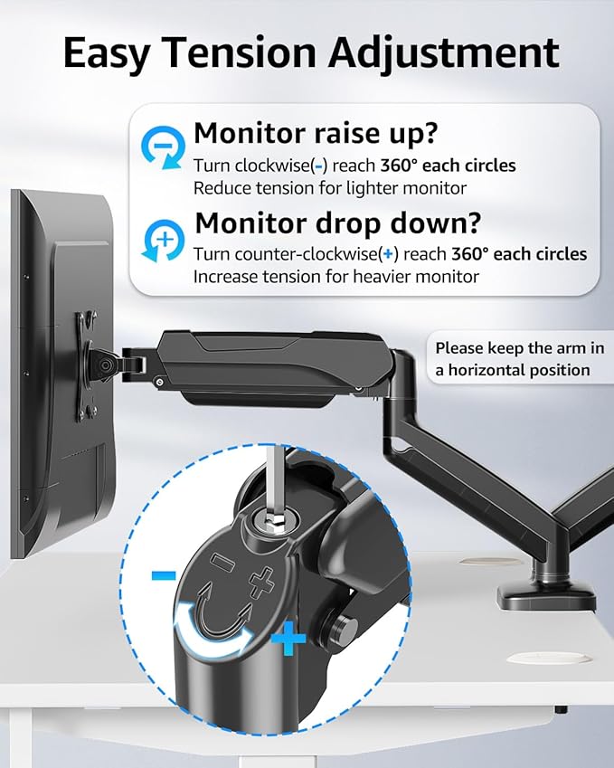 MOUNTUP Dual Monitor Stand for Desk, Pneumatic Monitor Arms for 2 Monitors Max - Image 3