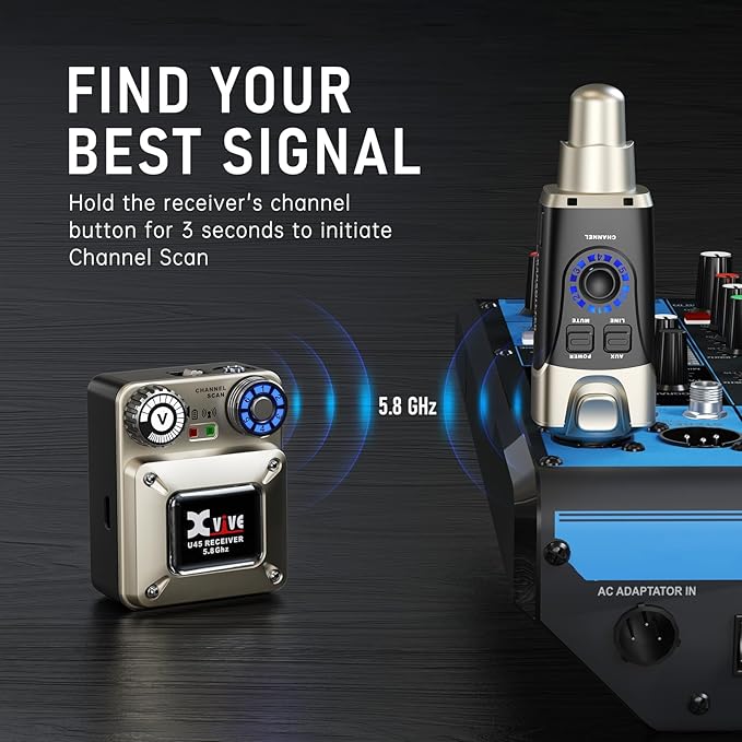 Xvive U45 Wireless in Ear Monitor System Transmitter, 5.8ghz IEM System - Image 3