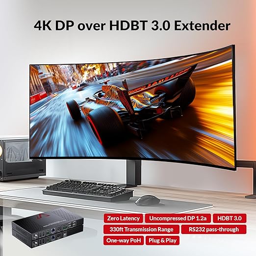 AV Access 4K DisplayPort 1.2a KVM Extender DP Over Ethernet HDBaseT 3.0 PoE - Image 2