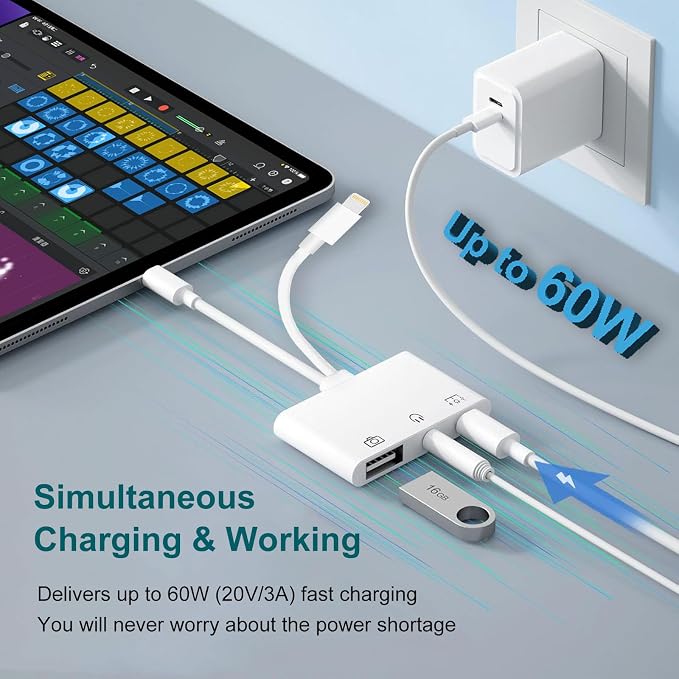 USB-C & Lightning to 3.5mm Headphone Adapter, 3-in-1 USB OTG Camera Adapter & - Image 5