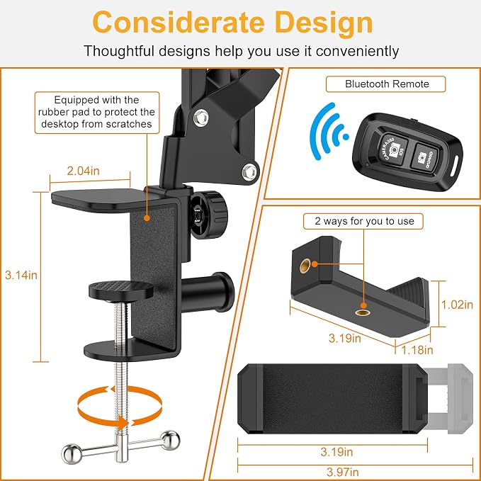 Overhead Phone Mount with 60 LED Portable Selfie Light and Phone Holder - Image 5