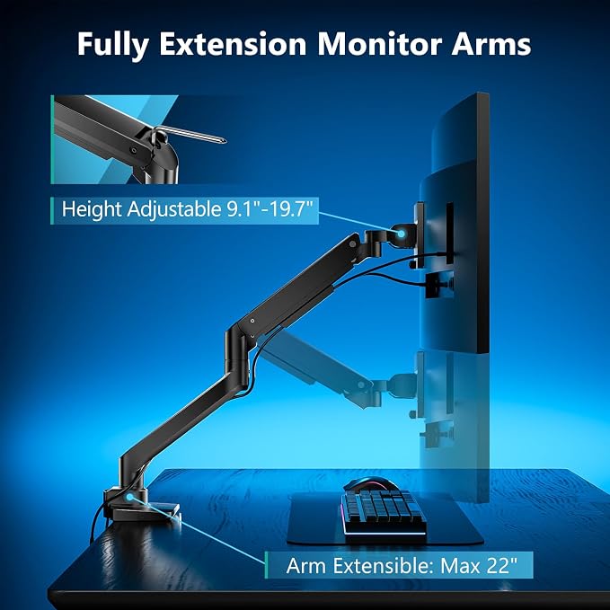 WALI Single Monitor Gas Spring Desk Mount, Heavy Duty Monitor Arm - Image 5