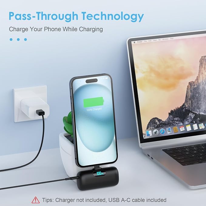 Samll Portable Charger for iPhone 16/15 Series, 5000mAh 3A PD USB C Power Bank - Image 4