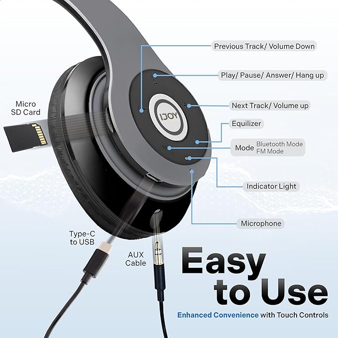 iJoy Bluetooth Headphones Over Ear, Wireless and Wired Foldable Headset - Image 4