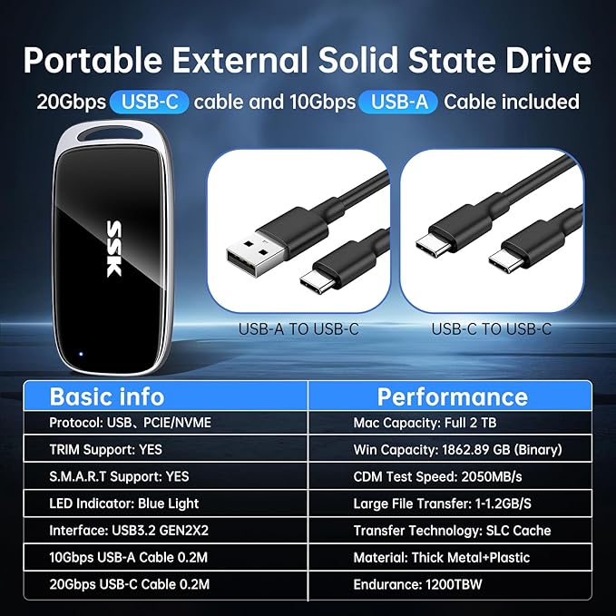 SSK 2TB SSD External Hard Drive, Portable SSD Drive up to 2000 MB/s, USB 3.2 - Image 8