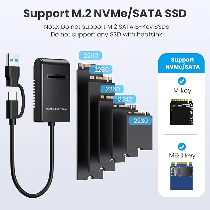 CY USB 3.0 USB-C Type-C Type-A to NVME M-Key M.2 NGFF SATA SSD Docking - Image 4