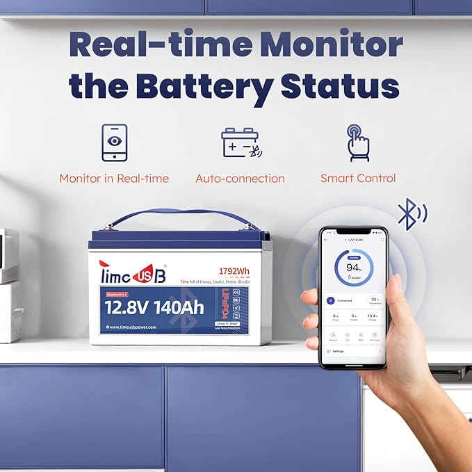 Smart Bluetooth 12V 140Ah LiFePO4 Battery, 12 Volt Lithium Battery - Image 2