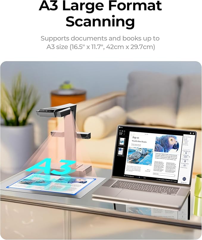 CZUR ET MAX Professional Book Scanner, 38MP Document Camera, Laser Curve-Flatten - Image 6
