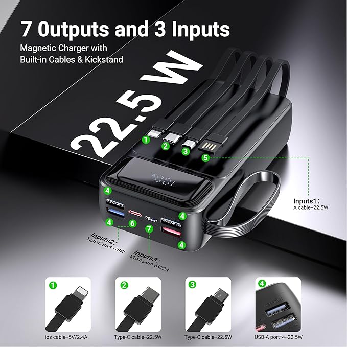Portable Charger Power Bank 50000mAh- 7 Outputs & 3 Inputs USB-C 22.5W Fast - Image 4