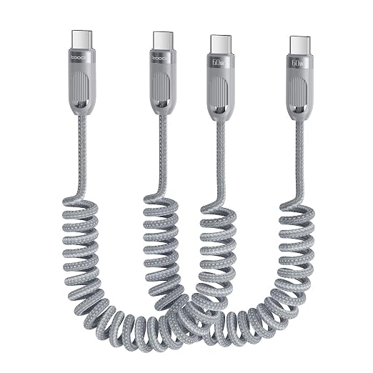 Coiled USB C to USB C Cable 2Pack 3FT Braided Retractable Fast Charging Cable by toocki