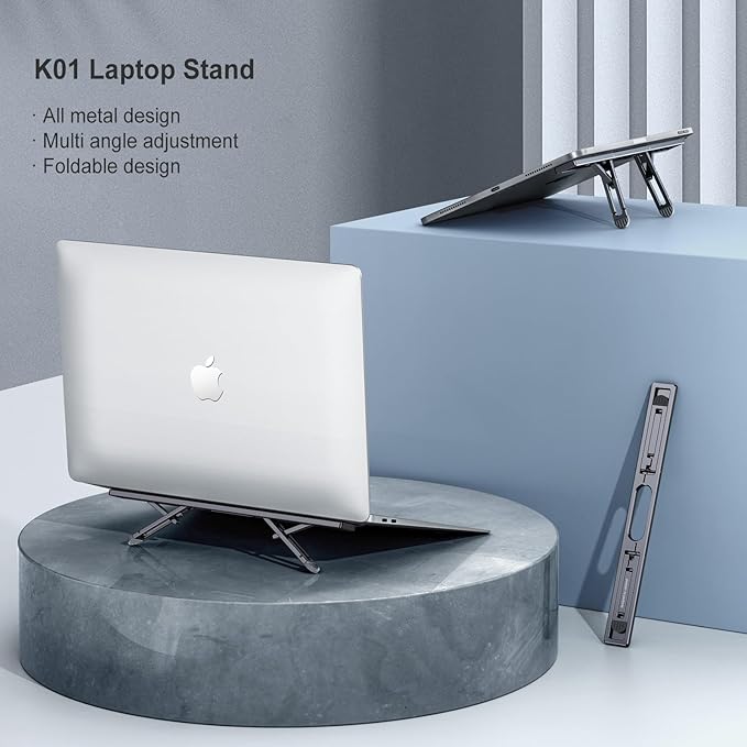 Laptop Risers for Desk, 4 Adjustable Heights Laptop Stand, Keyboard Riser - Image 2