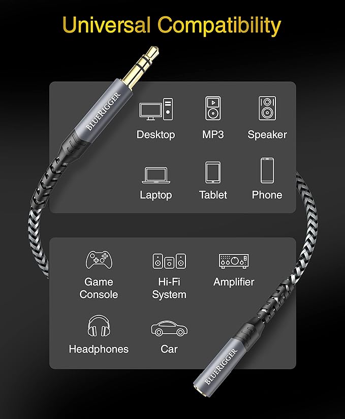 BlueRigger Headphone Extension Cable – Aux Cord - Image 3