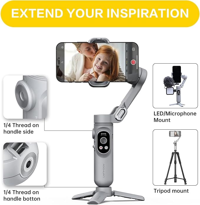 Gimbal Stabilizer for Smartphone w/LED Light Face Tracking Inception Timelapse - Image 5