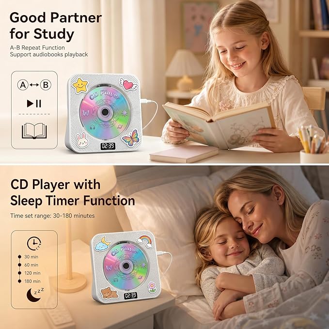 Gueray CD Player Portable Bluetooth Desktop CD Player - Image 6