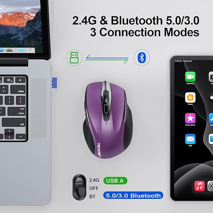 TECKNET Wireless Mouse Silent 4800 DPI Computer USB A & Bluetooth Mouse 6 - Image 2