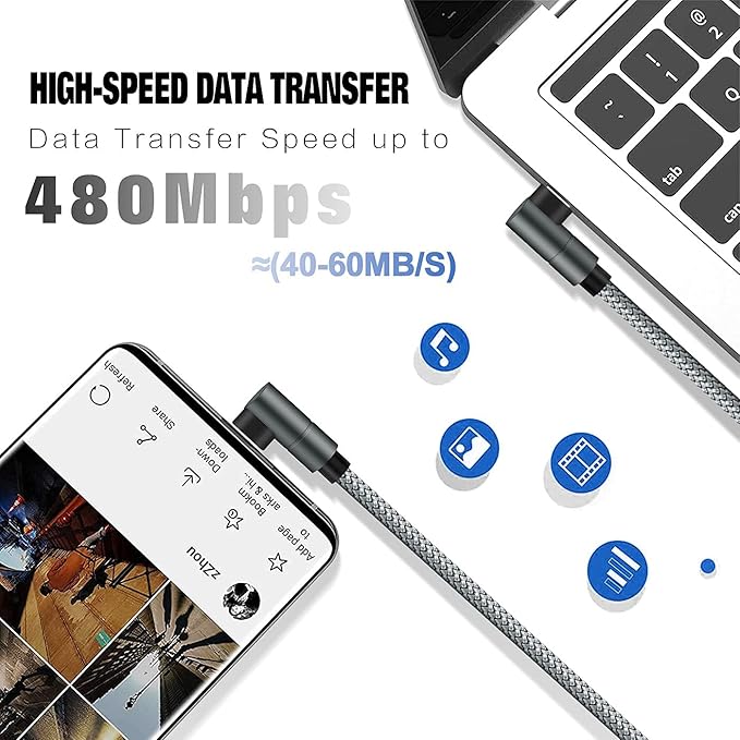 USB C to Lightning Cable 10FT MFi Certified 90 Degree iPhone Fast Charger Nylon - Image 3