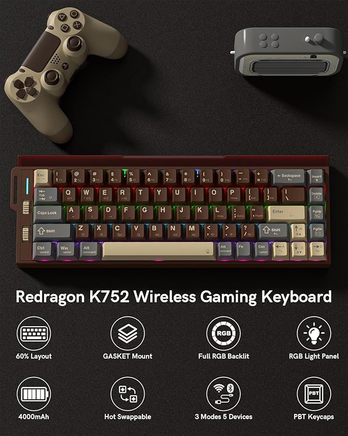 Redragon K752 Wireless Mechanical Keyboard, 60% Gasket Mount Gaming Keyboard - Image 2