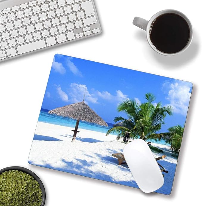 Tropical Beach Mouse Pad, Coconut Palm Trees Shadows on Hawaii Shore Summer - Image 4